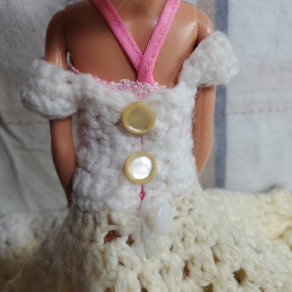 Handmade 11.5in Gown Doll Cream Vtg Crochet Southern Belle Lace Dress Accessory - Picture 4 of 4